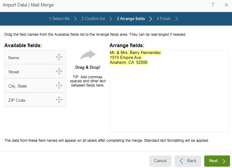 Drag and drop or double-click data fields