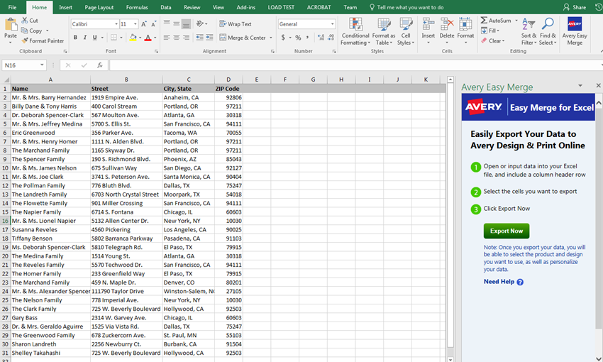 print avery labels from excel